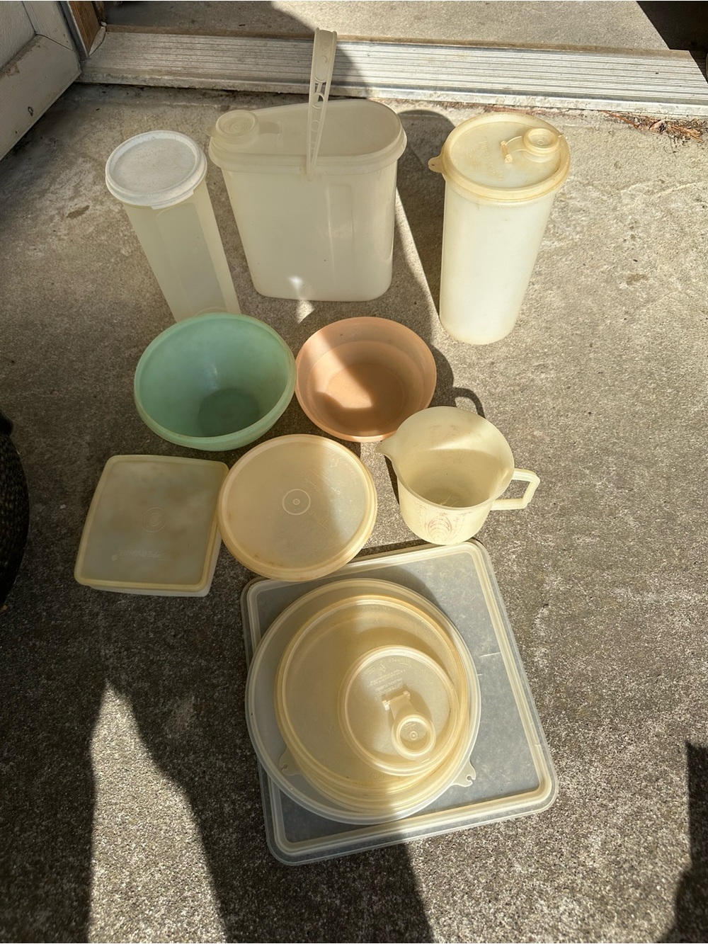Tupperware assorted vintage cream, green, peach kitchen storage and bowls